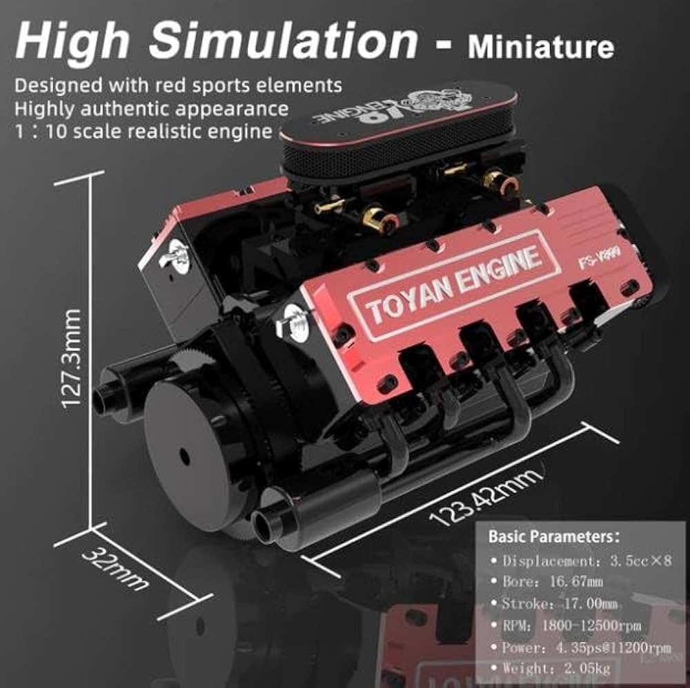 1/10 RC DDW OHV V8 H FI FDエンジン DarkDragonWing 1/10 RC Engine V8C Supercharger Unassembled